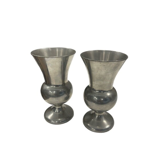 Set Of 2 Vintage Unique HJC Solid Pewter 60 Wine Water Goblets 5" - Picture 1 of 9